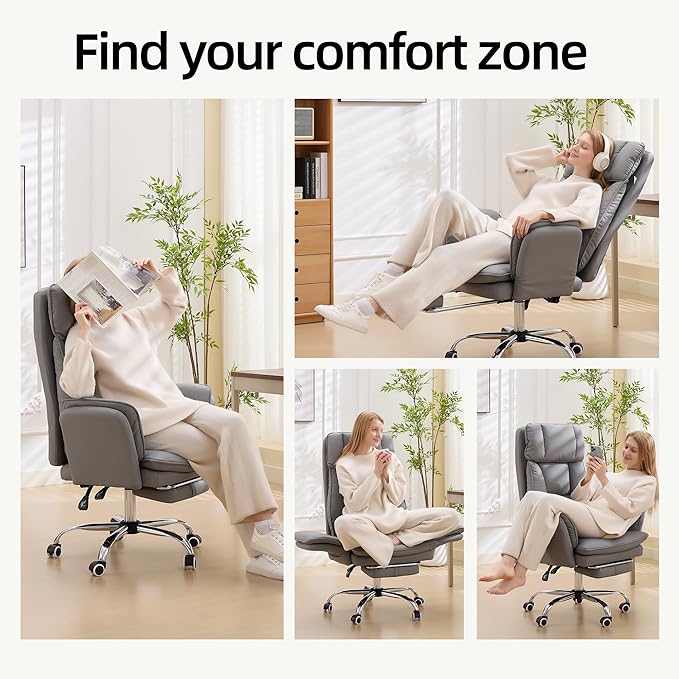 TonghuaS Criss Cross Office Desk Chair with Foot Rest and Flip Armrests for Pets Friendly & Extra Space, Comfortable Ergonomic Reclining Gaming Computer Chair with Lumbar Pillow(Faux Leather Grey)