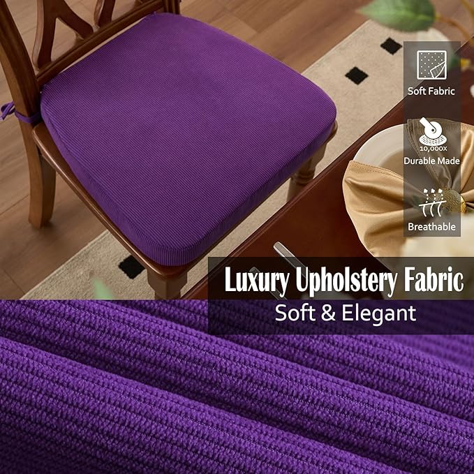 2'' Thick High-Density Foam Indoor Chair Cushions | Dining Chair Pads with Ties, Removable Washable Cover, Kitchen Chair Cushions 17"x16",Purple 4 Pack