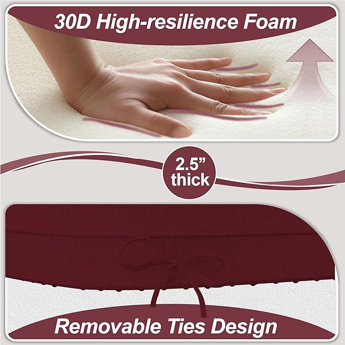 17'' x 16'' x 2.5"Thick Chair Cushions for Dining Chairs, 4 Pack WaterProof Easy Clean Kitchen Chair Pads with Ties and Non-Slip Backing - 30D High Elastic Foam Soft Kitchen Chair Cushions