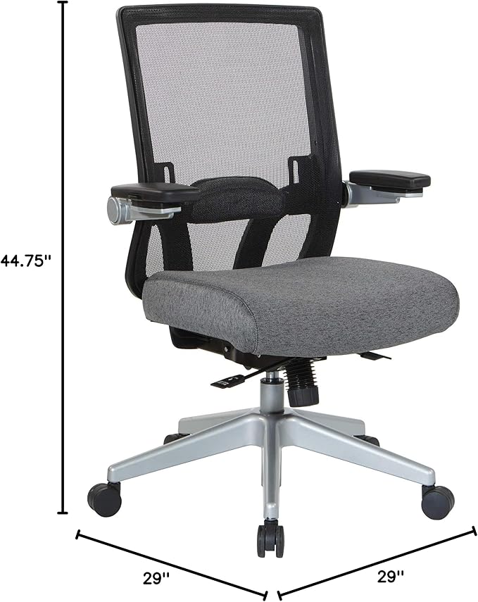 Space Seating 867 Series Adjustable Manager's Chair with Breathable Mesh Back, Lumbar Support and Padded Flip Arms, Charcoal Fabric Seat with Silver Nylon Base