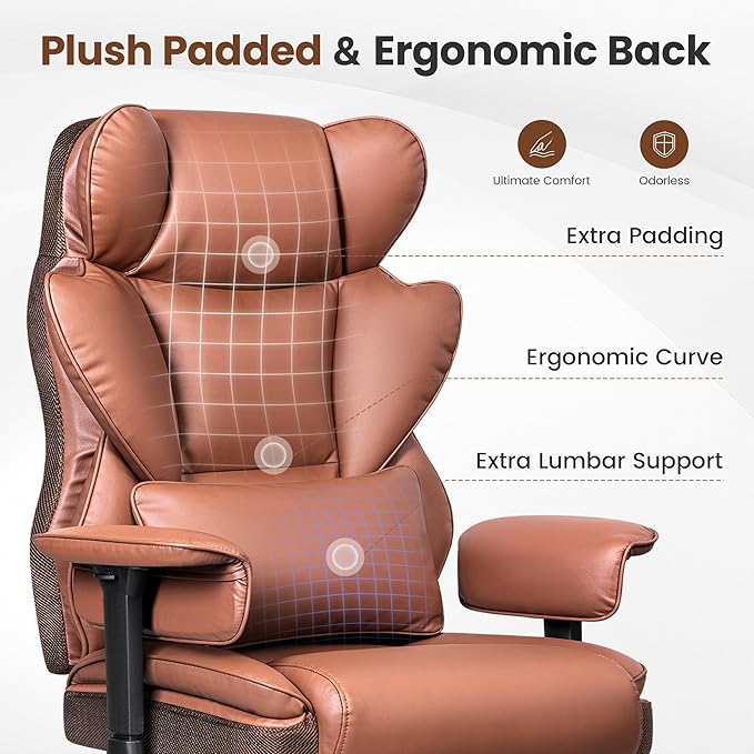 BESTFAIR Big and Tall Office Chair - 400 LBS Capacity Executive Chair with High Back & Footrest, Ergonomic Office Chair for Heavy People, Wide Padded Seat Computer Gaming Chair, Brown 2 Pack