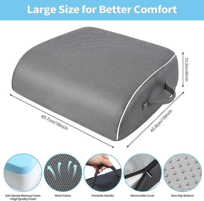 Thick Chair Cushions, Office Booster Seat Cushion to Tailbone Pain Relief, Non Slip Memory Thick Foam Cushion with Carry Handle 6"-Grey