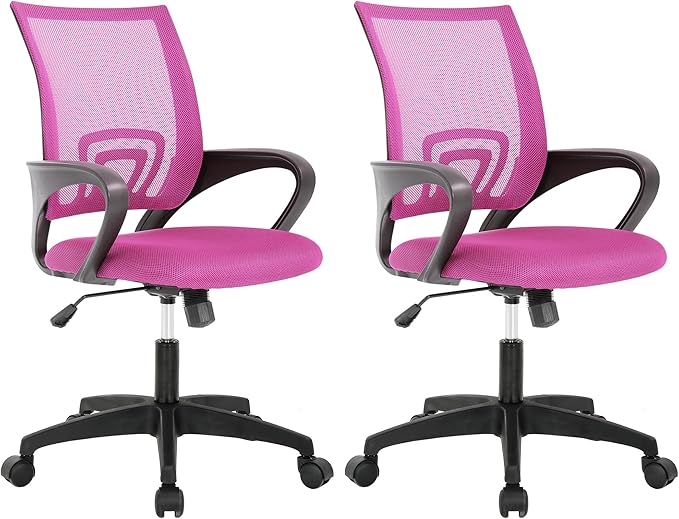 PayLessHere Home Office Chair - Adjustable Ergonomic with Lumbar Support, Armrest, High Density Mesh, 360 Degree Swivel (Pack of 2, Pink)