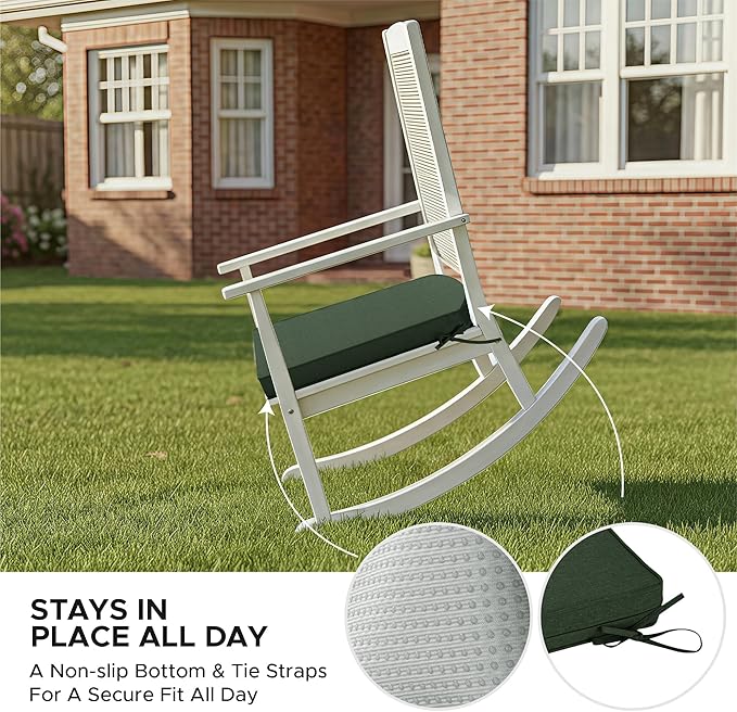 Outdoor Chair Cushions, Fade-Resistant & Water-Resistant, D Shaped Patio Furniture Seat Chair Pads Replacement with Ties, Non-Slip Bottom, Removable Cover, Set of 4, 19 x 19 Inch, Olive Green