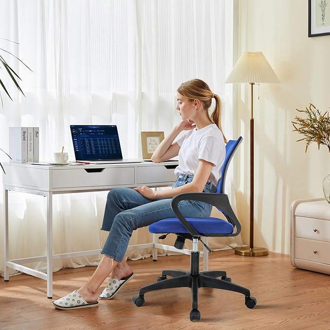 Office Chair,Mesh Office Chair with Arm and Wide Comfortable Seat,Ergonomic Desk Chair with Lumbar Support,Work Chairs for Home Office,Adjustable Rolling Office Chair,Blue