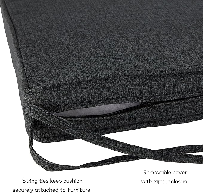 Outdoor 18 inch Square Patio Dining Chair Pads – Comfortable Fiber-Filled Seat Cushions with Ties, Reversible Polyester Fabric - Carbon, Set of 4