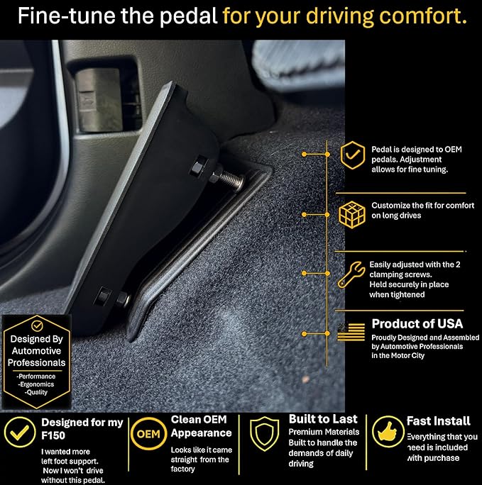 Ergonomic Adjustable Left Foot Rest Pedal - Compatible with Ford Ford F150 F250 F350 F450 F550 F650, F-Series, Expedition & RAM Trucks, Adjustable Driver Dead Pedal Comfort Accessory
