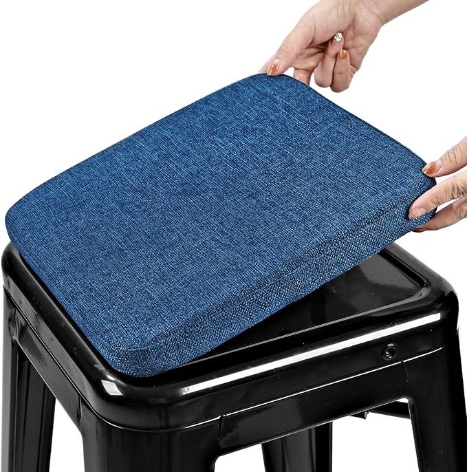 BUYUE Friendly Woven Fabric Magnetic Bar Stool Cushion 1 Piece, Enhanced Anti-Slip Breathable Small Chair Seat Pad for Café Bistro Stackable Metal Stool (Square, Dark Blue, 1)