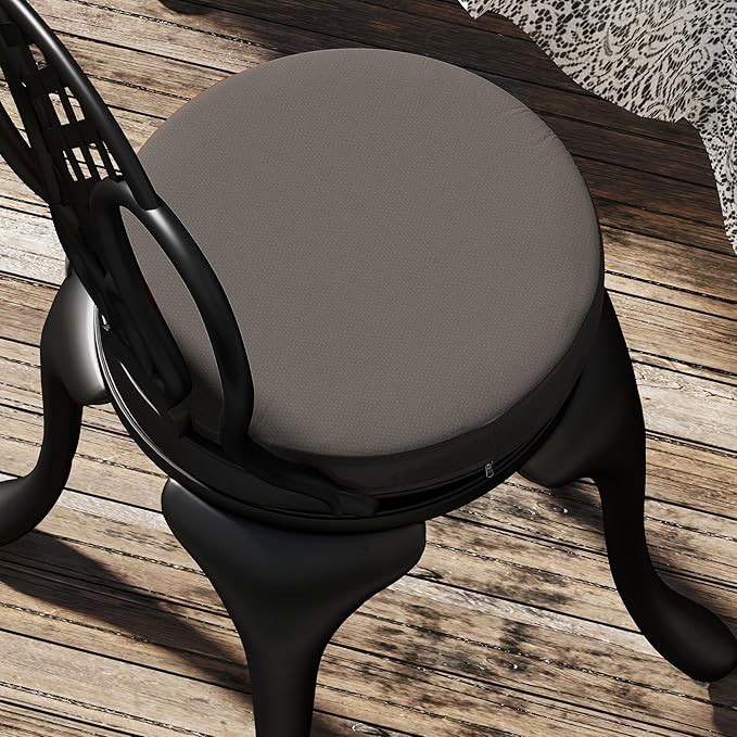 Outsunny Outdoor Bistro Chair Cushions Set of 4 with Machine Washable Cover, 15" x 15" x 3" Thick Round Seat Cushions for Patio Furniture with Ties, Chair Pads for Dining Chairs, Dark Gray