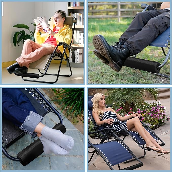Zero Gravity Chair Foot Rest, Footrest Cushion for Anti Gravity Folding Recliner, Footrest Padding for Patio Lawn Outdoor Chair, Comfortable Foot Mat Accessories for Tall User (Black-2pcs)