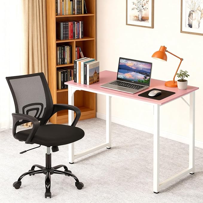 PayLessHere 32 Inch Home Office Desk and Chair Set,32 Inch Computer Desk with Ergonomic Height Adjustable Office Chair for Home Office,Pink&Black