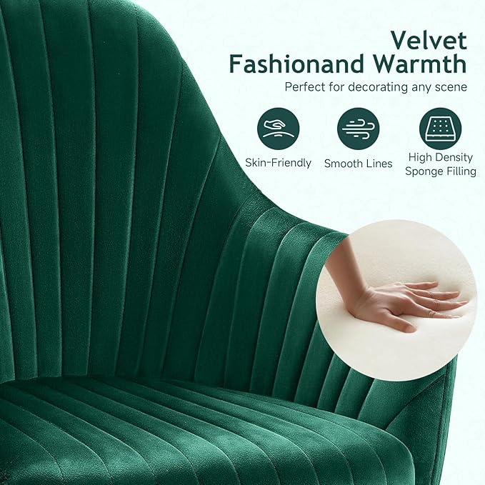Warmiehomy Desk Chair, Velvet Office Chair, Comfy Reading Chair for Home Office, Women Luxe Computer Vanity Chair for Bedroom, Emerald Green