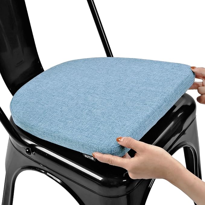 BUYUE Friendly Woven Fabric 14x14 Magnetic Cushion for Metal Chair 1 Piece, Enhanced Anti-Slip Seat Pad for Dining Kitchen Café Stackable Chair (U-Shape, Light Blue, 1 Count)