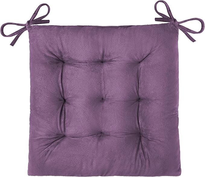 OVOV 1 Pack Chair Cushions for Dining Chairs Soft Seat Cushions for Kitchen Desk Chairs Square Chair Pads with Ties (15.5"x15.5" Purple)