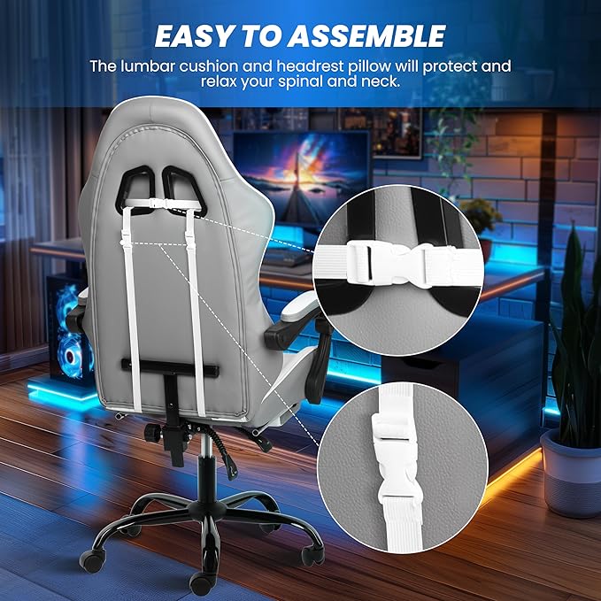 Gaming Chair, Ergonomic Computer Chair with Footrest and Lumbar Support, Height Adjustable Office Chair with 360° Swivel Seat and Headrest