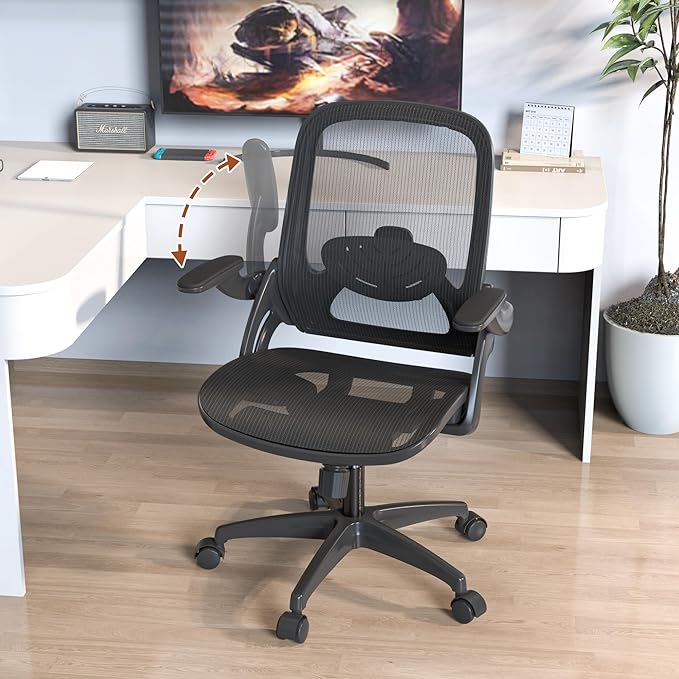 Ergonomic Full Mesh Office Home Computer Chair with Flip Up Arms Lumbar Support Height Adjustable for Adult Kids