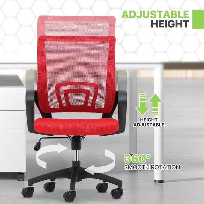 Magshion Ergonomic Office Chair Pack of 2, Mid-Back Mesh Desk Chair, Adjustable Swivel Computer Chair with Lumbar Support & Breathable Backrest for Gaming, Work, Study, 300 Lbs Capacity, Red