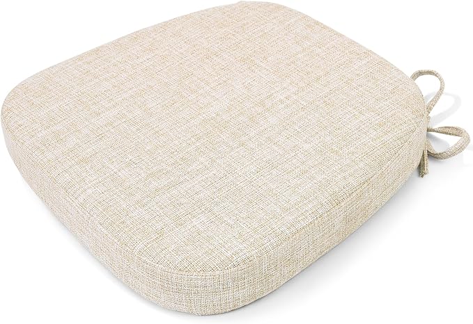 SINOSSO Thickened 2.5" Dining Chair Cushion, Soft Blended High Density Support Foam Kitchen Seat Cushion with Ties, U-Shaped Non-Slip Indoor Chair Pad, 16.5" x 16", 1 PCS, Beige