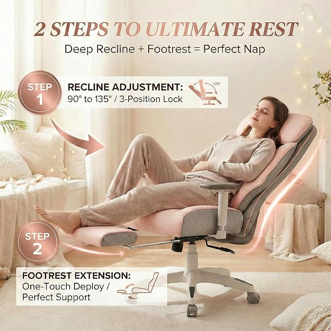 Big and Tall Office Chair 400lbs, Premium PU Leather Executive Chair with Extra Wide Saddle Seat for Cross Legged, 3D Armrests, Footrest, Heavy Duty Ergonomic Reclining Desk Chair (Pink)