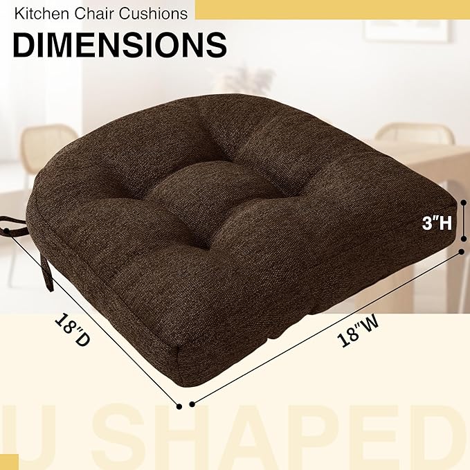 Tromlycs Chair Cushions for Dining Chairs Kitchen Seat Cushions Room Set of 2 Pads with Ties Indoor Non Slip Office 18 x 18 Inch, Dark Brown