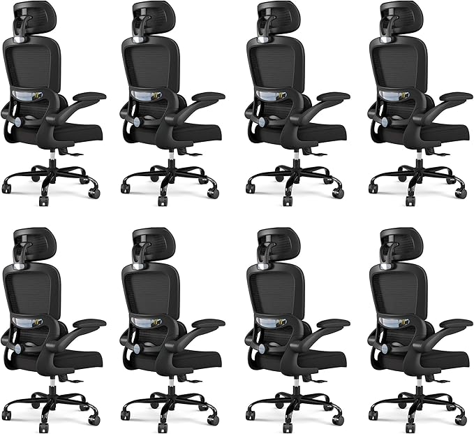 TRALT Office Chair Ergonomic Desk Chair, 330 LBS Home Mesh Office Desk Chairs with Wheels, Comfortable Gaming Chairs Black, Pack of 8