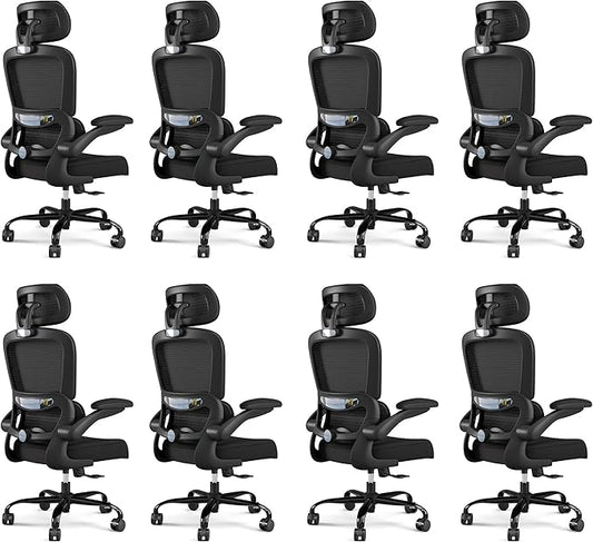 TRALT Office Chair Ergonomic Desk Chair, 330 LBS Home Mesh Office Desk Chairs with Wheels, Comfortable Gaming Chairs Black, Pack of 8