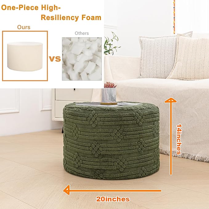 Asuprui Pouf Ottoman Foot Rest – Plush Round All-in-one Foam Stool for Cozy Lounging, Floor Pouf & Chic Decor (Forest Green)