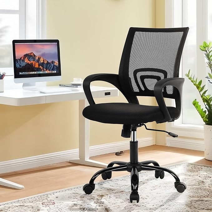 Computer Desk Chair,Work Chairs for Home Office,Ergonomic Office Chair with Lumbar Support,Mesh Office Chair with Arm and Wide Comfortable Seat,Adjustable Rolling Office Chair,Black