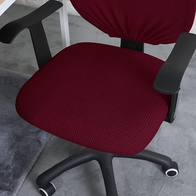 FORCHEER Desk Chair Back and Seat Cover 2 Pieces Wine-red Jacquard Stretch Split Office Chair Covers Water Resistant Washable