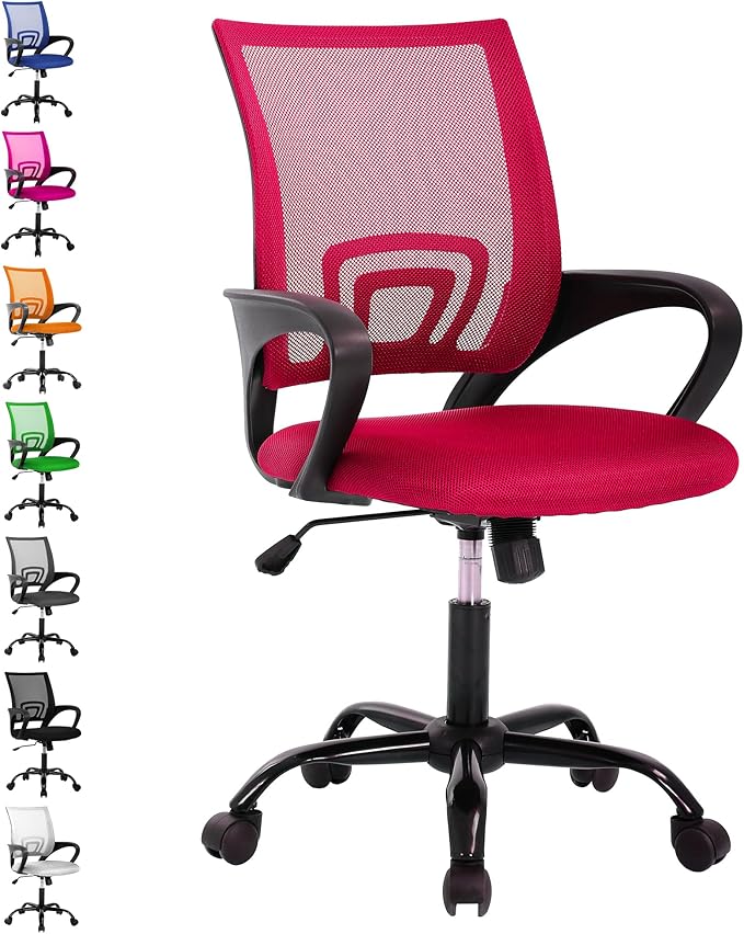 MKDLUFEI Office Chair, Ergonomic Cheap Desk Chair with Lumbar Support, Adjustable Mid Back Task Rolling Swivel for Home Office Student, Adults,Study, Red