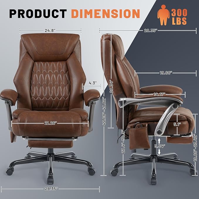 Massage Office Chair with Heat & Foot Rest, 6 Points Vibration, Ergonomic Executive Reclining Desk Chair, PU Leather Padded Seat for Home Office Comfort