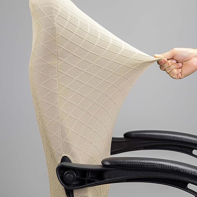 Melaluxe Stretch Jacquard Office Chair Cover, Removable Washable Desk Chair Cover Rotating Chair Seat Slipcover, Beige