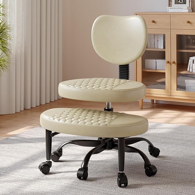 Cross Legged Office Chair, 360° Swivel ADHD Chairs for Adults, Height Adjustable Ergonomic Cross Legged Office Chair with Wheels, Wide Cross Legged Chair for Meditation, Yoga (Beige)