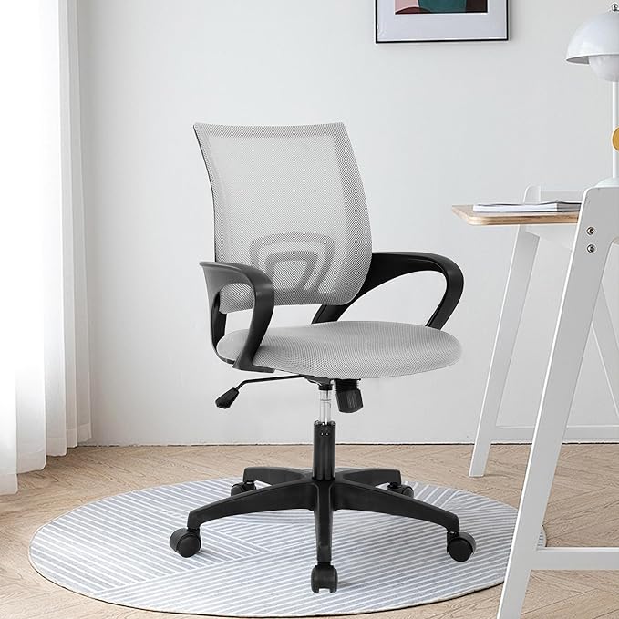 Modern Mesh Office Chair, Ergonomic with Lumbar Support, Adjustable Height, Grey