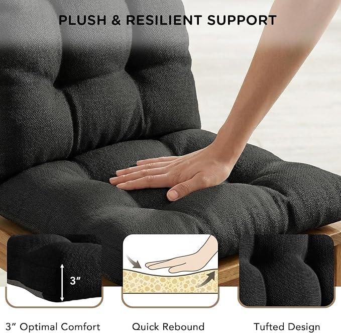 Codi Rocking Chair Cushions Indoor, Water Resistant Glider Rocker Replacement Cushion Set for Patio Porch Garden - Fits Most Standard Rockers, Black 1PK