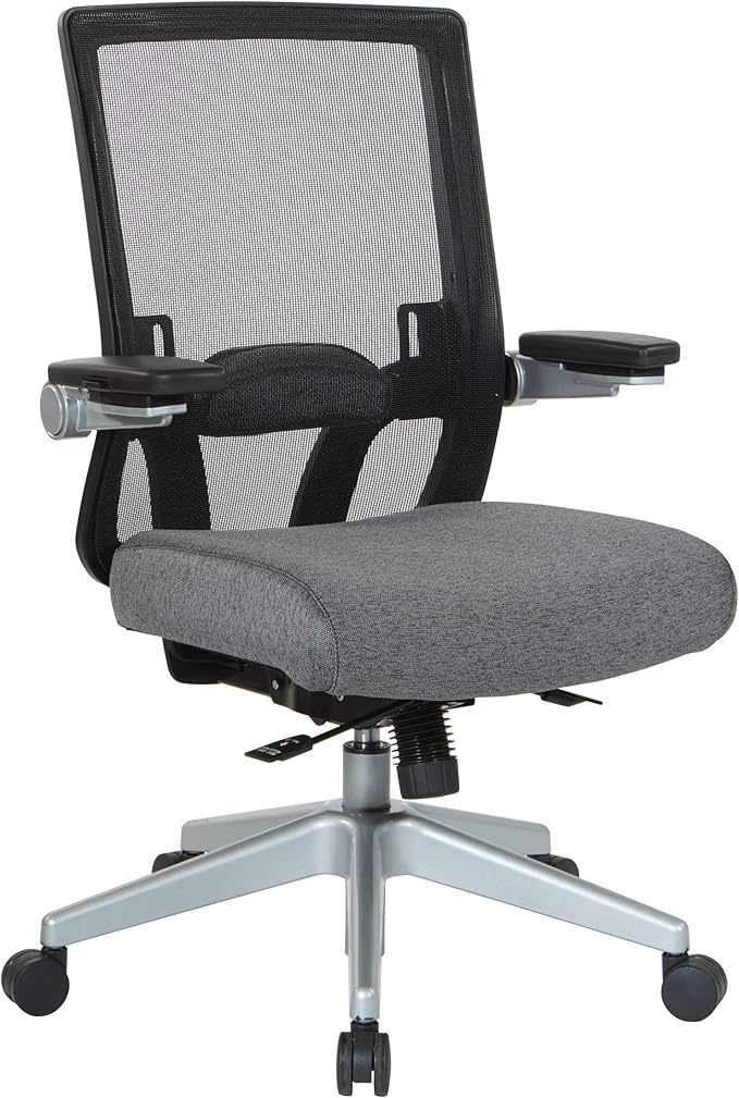 Space Seating 867 Series Adjustable Manager's Chair with Breathable Mesh Back, Lumbar Support and Padded Flip Arms, Charcoal Fabric Seat with Silver Nylon Base