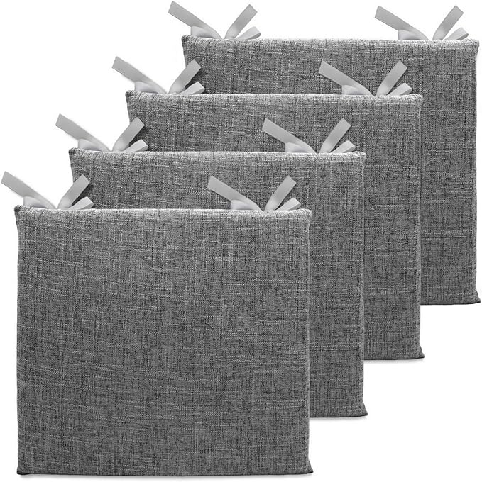 Lifup 4 Pack Chair Cushion Memory Foam Pads, Square Non-Slip Thick Dining Chair Cushions with Ties and Removable Cover for Home Office Restaurant Chair Pads Grey 2 15 x 14 Inch