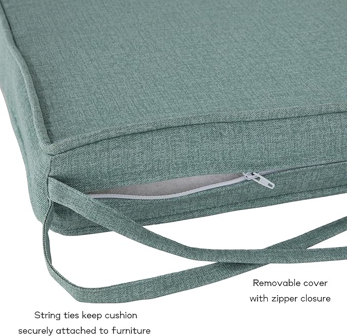 Outdoor 18 inch Square Patio Dining Chair Pads – Comfortable Fiber-Filled Seat Cushions with Ties, Reversible Polyester Fabric - Seaglass, Set of 4