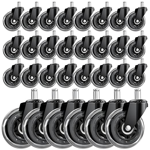 Office Chair Wheels 30 Pack, 3 Inch Heavy Duty Replacement Chair Wheels, Smooth Rolling & Quiet Floor Protectors for Hardwood & Carpet, Universal Fit for Most Office Chairs（30-Pack