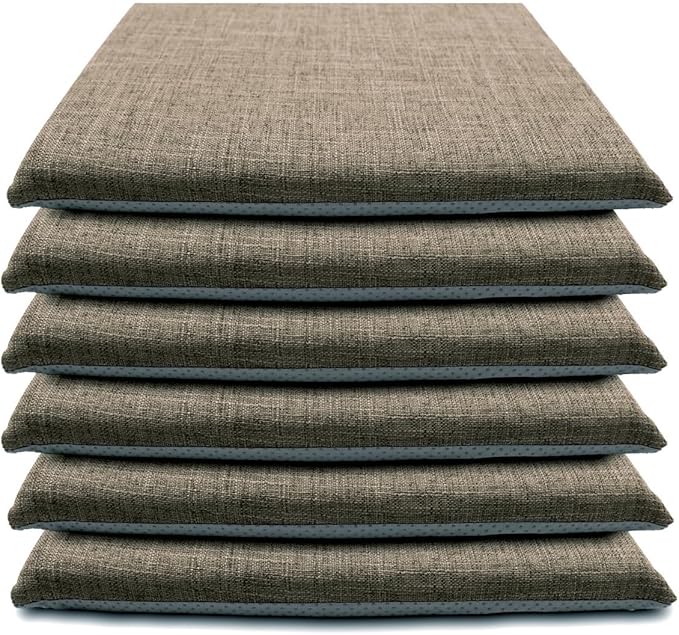 Lifup 6 Pack Chair Cushion Memory Foam Pads, Square Non-Slip Thick Dining Chair Cushions with Ties and Removable Cover for Home Office Restaurant Chair Pads Brown 16 x 16 Inch
