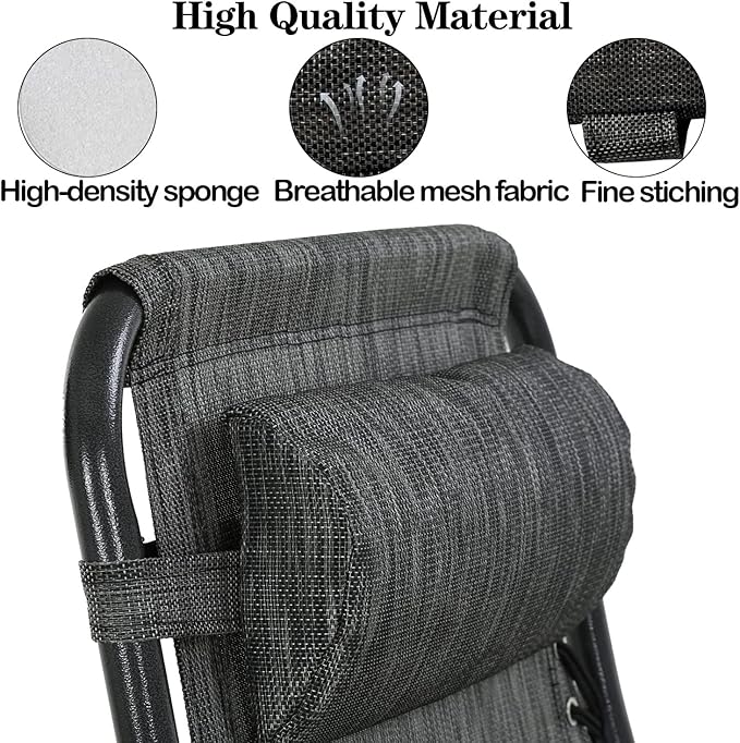 Zero Gravity Chair Set of 2 Replacement Pillow Headrest with Elastic Band, Universal Soft Removable Padded Cushion Head Pillow for Zero Gravity Lounge Chair, Folding Patio Lawn Recliner Chair, Grey