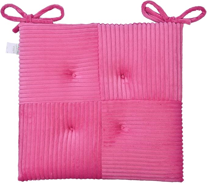 Office Stacking Chair Cushion with Ties, Corduroy High Density Foam Non-Slip Kitchen Seat Cushion, Square 17" x 17" Indoor Dining Chair Pads, Pink, 1 PCS