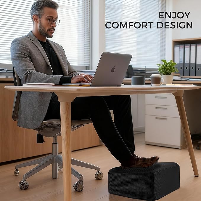 Ganondorf 3PCS Foot Rest for Under Desk at Work Adjustable Foot Rest Under Desk Ergonomic Foot Stools for Under Office Desk Large Leg Pillow for Underdesk Footrest with Warm Sherpa Topper, Mesh Black