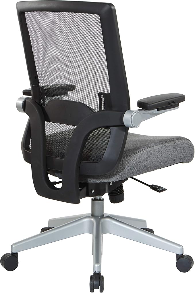 Space Seating 867 Series Adjustable Manager's Chair with Breathable Mesh Back, Lumbar Support and Padded Flip Arms, Charcoal Fabric Seat with Silver Nylon Base