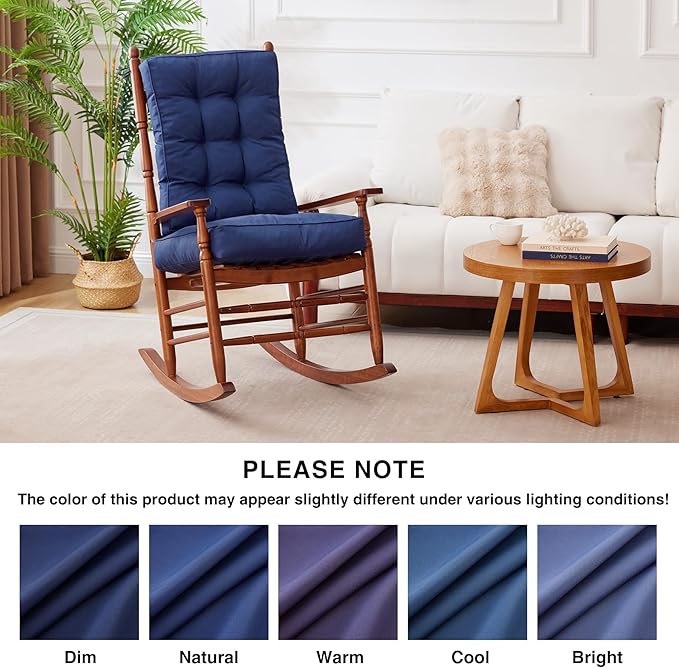 IPYNBAP Rocking Chair Cushion, Waterproof and Fade-Resistant Patio Chair Cushions, Tufted Chair Pads for Rocker Furniture, 18x18 Inch, Indoor/Outdoor Seat Cushions with Ties, Navy Blue
