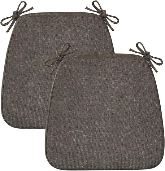 2'' Thick High-Density Foam Indoor Chair Cushions | Dining Chair Pads with Ties, Removable Washable Cover, Kitchen Chair Cushions 17"x16", Dark Brown 2 Pack