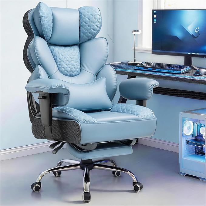 GTPLAYER Big and Tall Gaming Chair Ergonomic Heavy Duty Office Chair Racing Seat with Adjustable Lumbar Pillow Footrest 150° Reclining Thickened Armrests Breathable Mesh for Esports/PC Gaming