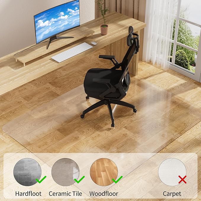 Office Chair Mat for Hard Floors 36 x 48 Inch, Clear Plastic Floor Protector for Rolling Desk & Computer Chairs, Transparent Under Desk Mat for Hardwood, Wood & Tile Floors