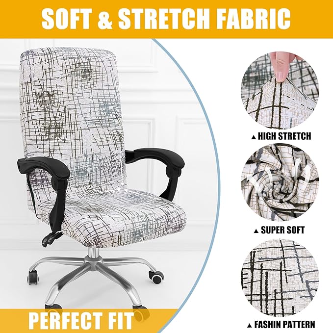 Smiry Stretch Printed Office Computer Chair Covers, Universal Desk Rotating Chair Slipcovers Removable Washable, Soft Fit Anti-Dust Spandex Protector Cover with Zipper, Brown and White