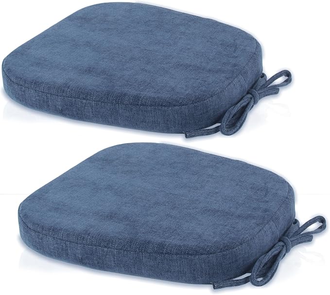 Loveboat 2 Pack Navy Metal Dining Chair Pads, 14x14 Inches, Chenille Fabric, High Density Foam Insert, Zipper Closure, 2 Inch Thick, Square, Industrial Style, 2 Count